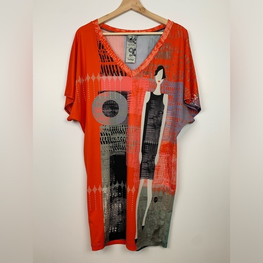 Volt Dress Size 1 Small Short Sleeves Vibrant Colors Orange Purple Art Deco Lady